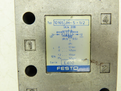 Festo 10165JH-5-1/2 Pneumatic Control Valve 1/2" NPT 145PSI Series E402