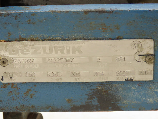 DeZurik 9258997 3" Knife Gate Valve 304 SS Rising Stem Fig. 824