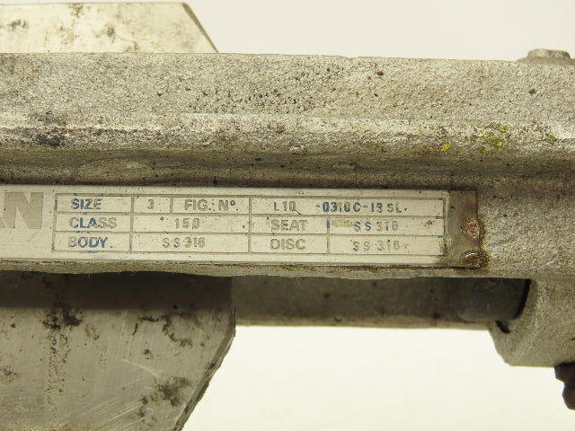 Velan L10-0310C-13SL 3" Stainless Knife Gate Valve 316SS Rising Stem Lug Style