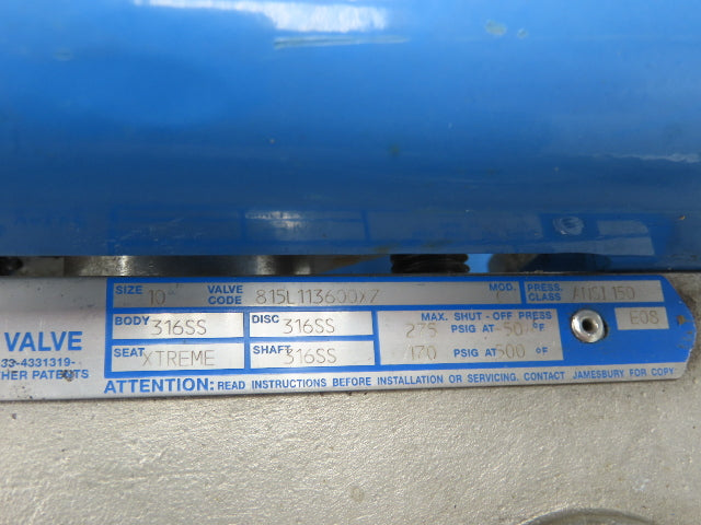 Jamesbury 815L113600XZ Size 8 Butterfly wafer Sphere Valve Xtreme 316SS