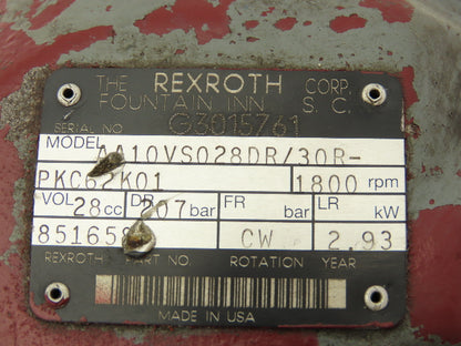 Rexroth AA10VSO28DR/30R Hydraulic Axial Piston Pump 1800 RPM Vol 28cc CW
