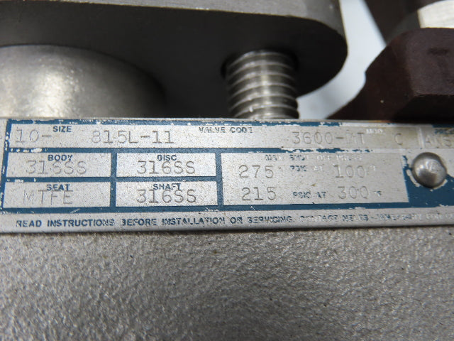 Jamesbury 8" Butterfly Valve Pneumatic Air Actuator PMV Positioner