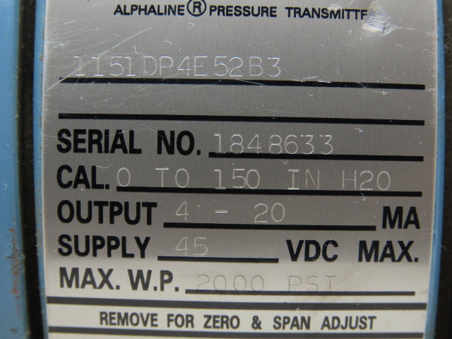 Rosemount 1151DP4E52B3 Differential Pressure Transmitter 45VDC WP 2000PSI