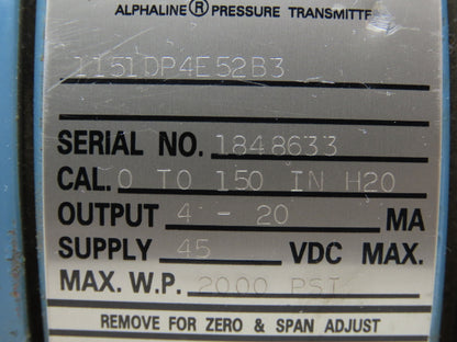 Rosemount 1151DP4E52B3 Differential Pressure Transmitter 45VDC WP 2000PSI