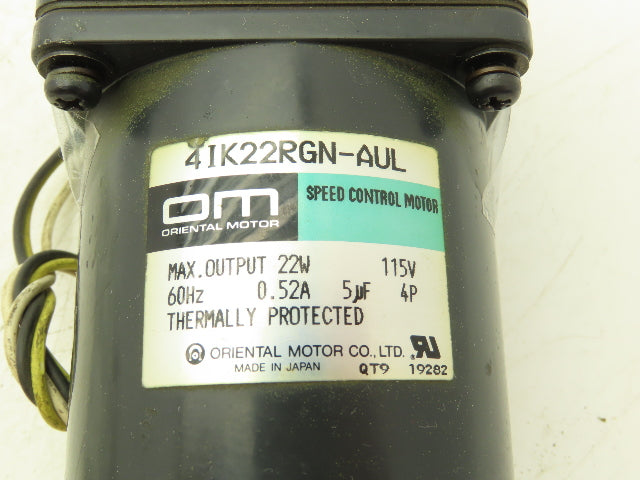 Oriental Motor 4IK22RGN-AUL Speed Control Inline Gearmotor 30:1 22W 115V 4GN30K