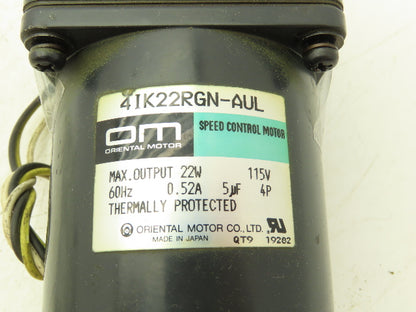 Oriental Motor 4IK22RGN-AUL Speed Control Inline Gearmotor 30:1 22W 115V 4GN30K
