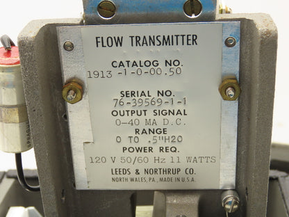 Leeds & Northrup co 1913-1-0-00.50 Magnetic Flow Transmitter 120VAC 0-0.5" H2O