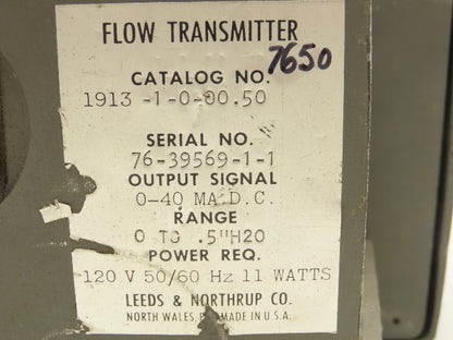 Leeds & Northrup co 1913-1-0-00.50 Magnetic Flow Transmitter 120VAC 0-0.5" H2O
