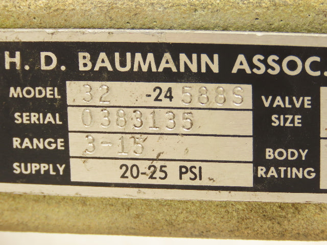 HD Baumann Pneumatic Diaphragm Actuator with 1"NPT 316SS Valve -No Positioner