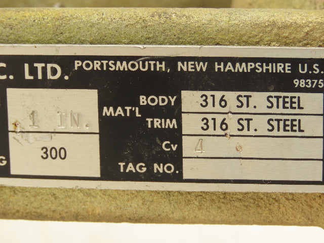 HD Baumann Pneumatic Diaphragm Actuator with 1"NPT 316SS Valve -No Positioner