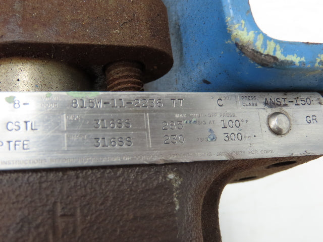 Jamesbury CSTL 8" Wafer Sphere Butterfly Valve w/Pneumatic Actuator QP3C/M