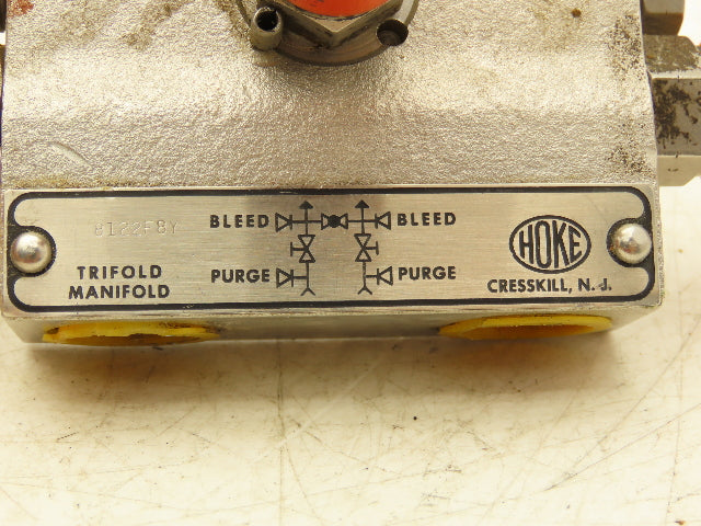 Hoke 8122F8Y Trifold Manifold Needle Valve T Handle 1/2" NPT W/Bleed & Purge