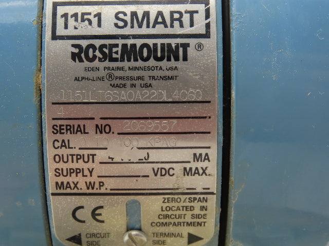 Rosemount 1151LT6SA0A22DL4C6Q Pressure Transmitter 42V 285PSI 3" Flange Mounted