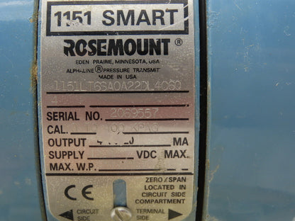 Rosemount 1151LT6SA0A22DL4C6Q Pressure Transmitter 42V 285PSI 3" Flange Mounted