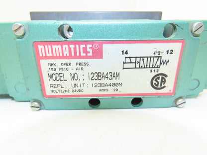 Numatics 123BA43AM Pneumatic Air Solenoid Valve 150PSI 24VDC