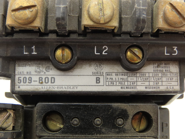 Allen Bradley 509-BOD Motor Starter 575V 3Ph 10Hp Overload Relay 120V Coil