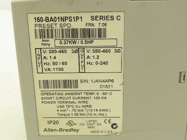 Allen Bradley 160-BA01NPS1P1 Variable Speed Drive 380-460V 3PH Ser C Lot Of 3