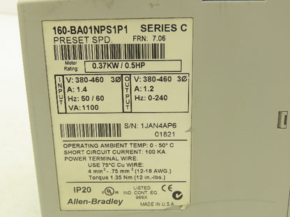 Allen Bradley 160-BA01NPS1P1 Variable Speed Drive 380-460V 3PH Ser C Lot Of 3