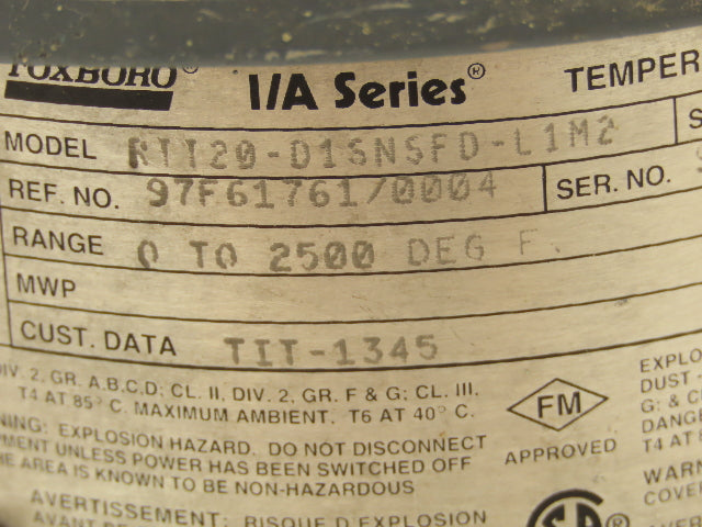 Foxboro RTT20-D1SNSFD-L1M2 Temperature Transmitter 0-2500°F 12-42VDC I/A Series