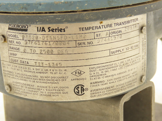 Foxboro RTT20-D1SNSFD-L1M2 Temperature Transmitter 0-2500°F 12-42VDC I/A Series