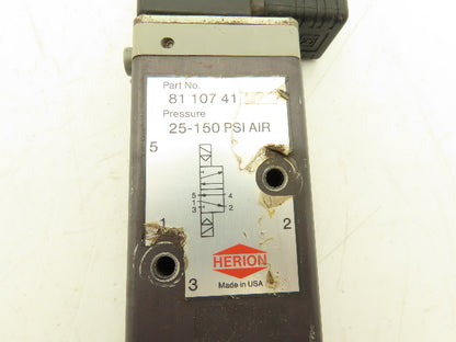 Herion 81 107 41 Pneumatic Air Solenoid Valve 25-150PSI 120VAC