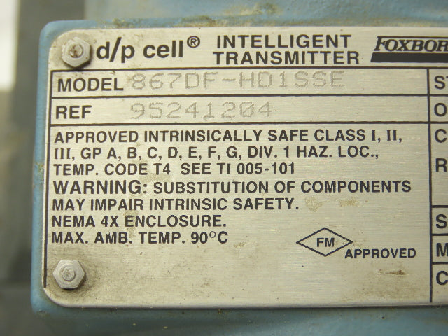 Foxboro 867DF-HD1SSE Electronic Pressure Transmitter 12.5-42VDC 3" Flange