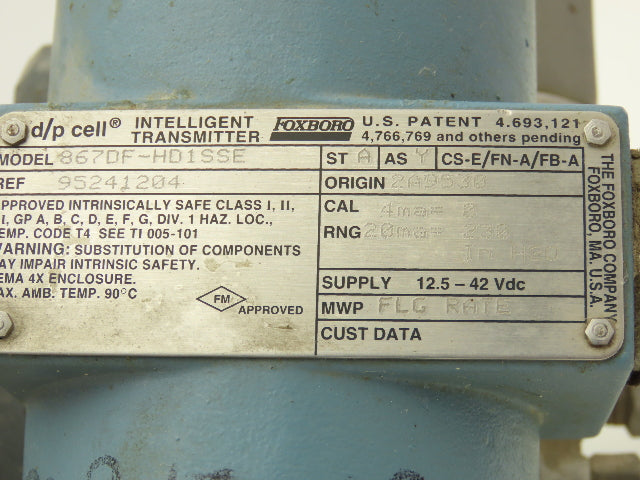 Foxboro 867DF-HD1SSE Electronic Pressure Transmitter 12.5-42VDC 3" Flange