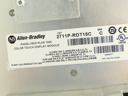 Allen Bradley 2711P-T15C4D8 PanelView Plus 1500 Touch Panel HMI 15" Ser A PLC