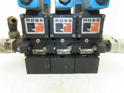 Ross W6077B3431 5/2 Pneumatic Solenoid Valve 3-Station Manifold 3/8"npt
