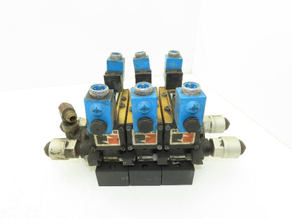 Ross W6077B3431 5/2 Pneumatic Solenoid Valve 3-Station Manifold 3/8"npt