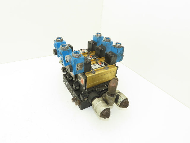 Ross W6077B3431 5/2 Pneumatic Solenoid Valve 3-Station Manifold 3/8"npt
