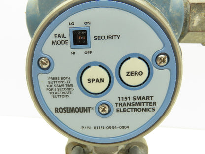 Rosemount 1151LT5SA0F22DL4C9 Pressure Transmitter 45VDC 275PSI 3" Flange Mounted