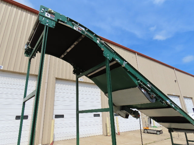 Dematic 42"x 28' Flat to Incline Belt Conveyor RH Center Drive 460V 95fpm 117"H