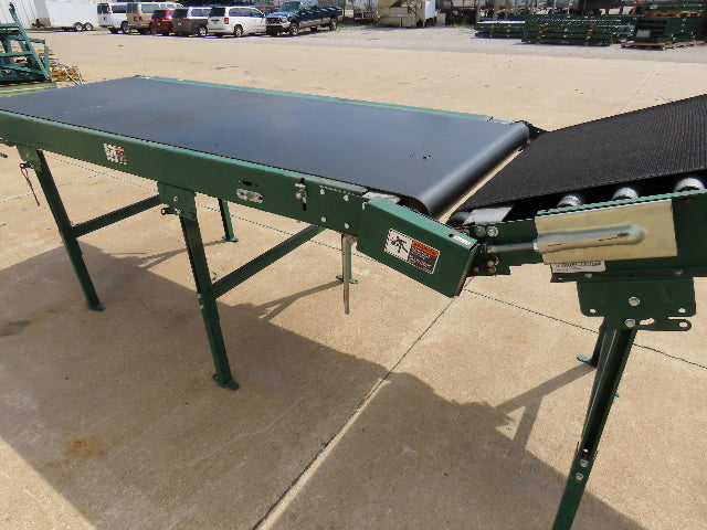 Dematic 42"x 28' Flat to Incline Belt Conveyor RH Center Drive 460V 95fpm 117"H