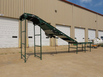 Dematic 42"x 28' Flat to Incline Belt Conveyor RH Center Drive 460V 95fpm 117"H