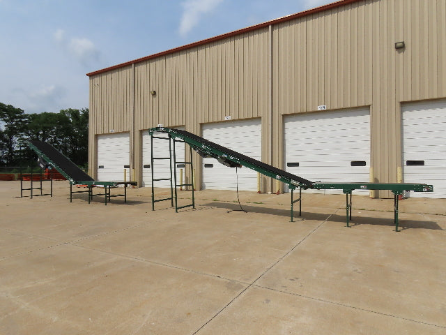 Dematic 42"x 28' Flat to Incline Belt Conveyor RH Center Drive 460V 95fpm 117"H