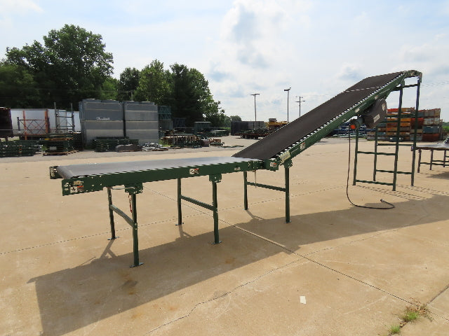 Dematic 42"x 28' Flat to Incline Belt Conveyor RH Center Drive 460V 95fpm 117"H