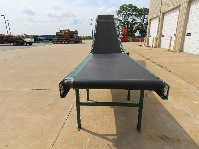 Dematic 42"x 28' Flat to Incline Belt Conveyor RH Center Drive 460V 95fpm 117"H