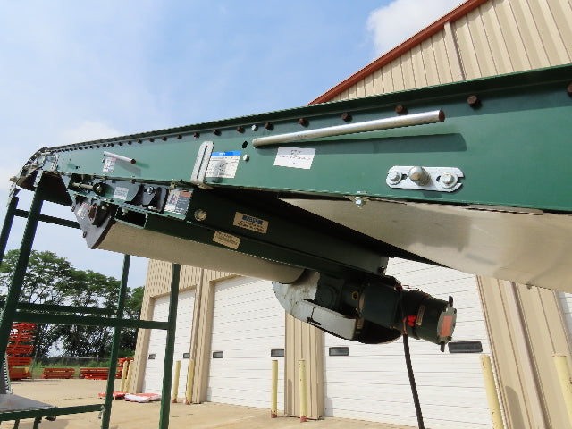 Dematic 42"x 28' Flat to Incline Belt Conveyor RH Center Drive 460V 95fpm 117"H