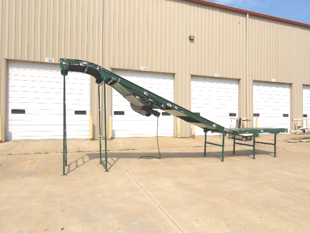 Dematic 42"x 28' Flat to Incline Belt Conveyor RH Center Drive 460V 95fpm 117"H