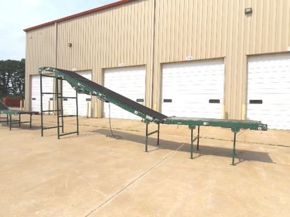 Dematic 42"x 28' Flat to Incline Belt Conveyor RH Center Drive 460V 95fpm 117"H