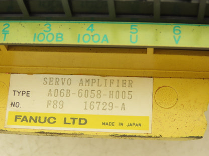 Fanuc A06B-6058-H005 Fanuc A06B-6058-H005 Servo Amplifier AC Drive *Broken Tabs*