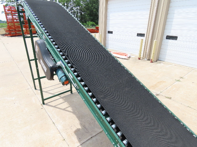 Dematic 42"x 26' Flat to Incline Belt Conveyor LH Center Drive 460V 255fpm 10'H