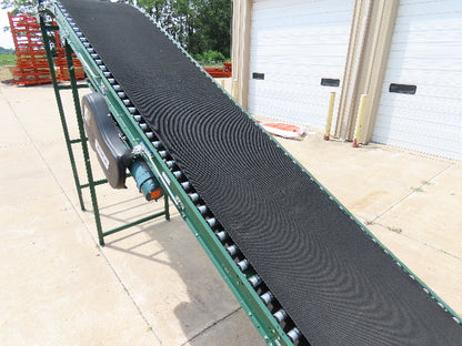 Dematic 42"x 26' Flat to Incline Belt Conveyor LH Center Drive 460V 255fpm 10'H