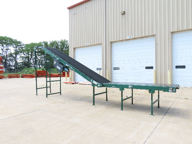 Dematic 42"x 26' Flat to Incline Belt Conveyor LH Center Drive 460V 255fpm 10'H