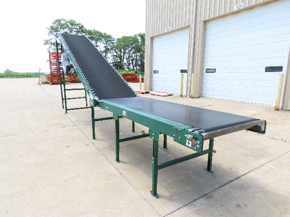 Dematic 42"x 26' Flat to Incline Belt Conveyor LH Center Drive 460V 255fpm 10'H