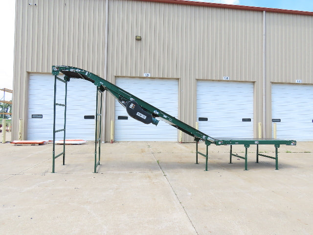 Dematic 42"x 26' Flat to Incline Belt Conveyor LH Center Drive 460V 255fpm 10'H