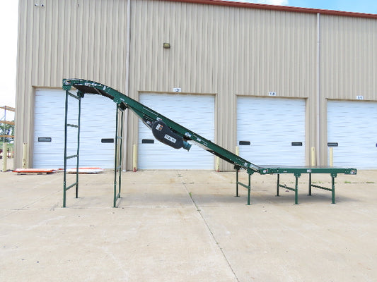 Dematic 42"x 26' Flat to Incline Belt Conveyor LH Center Drive 460V 255fpm 10'H