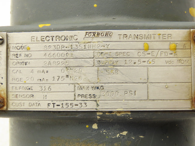 Foxboro 823DP-I3S1NH2-Y Pressure Transmitter 0-175"H2O 12.5-65VDC 3000PSI