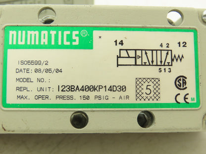 Numatics 123BA400KP14D30 Pneumatic Solenoid Valve 150PSIG 50-60HZ  Lot of 2